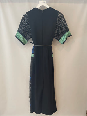 Elie Saab Black, Blue and Green Sequin Belted Dress Size FR 36 (UK 8)