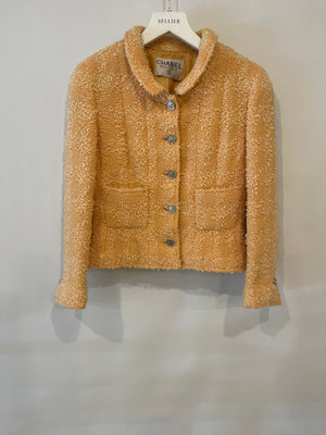 Chanel 96/P Peach Tweed Jacket with Silver CC Medallion Logo Buttons Size FR 36 (UK 8)