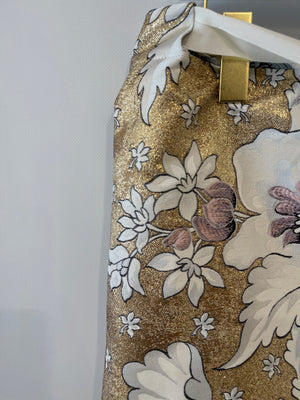Fendi Gold and White Midi Wraparound Embroidered Skirt with Floral Details Size IT 40 (UK 8)