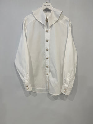 Chanel White Button Down Shirt with Gold and White CC Logo Buttons Size FR 34 (UK 6)