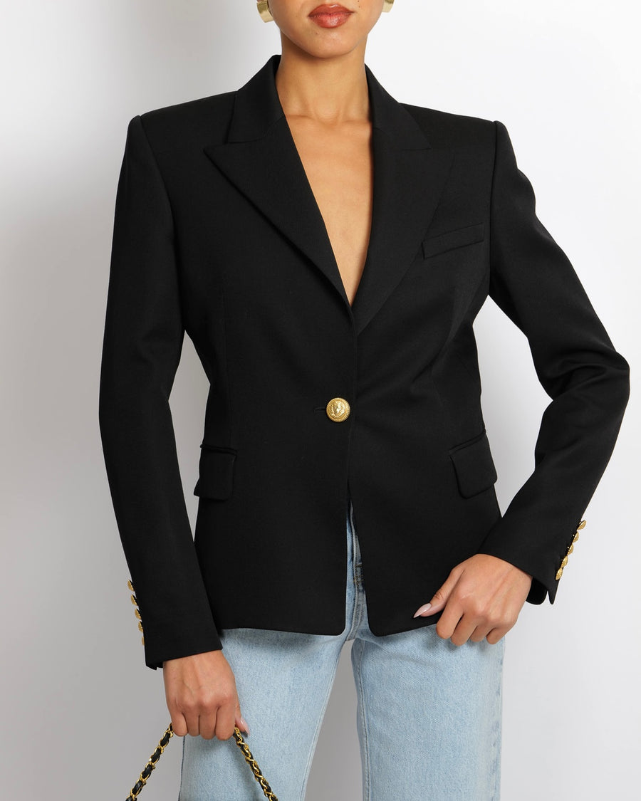 Balmain Black Wool Blazer Jacket with Gold Buttons Size FR 40 (UK 12)