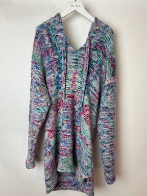 The Elder Statesman Pink Blue and Green Multicolour Hooded Cashmere Jumper Size M (UK 10)