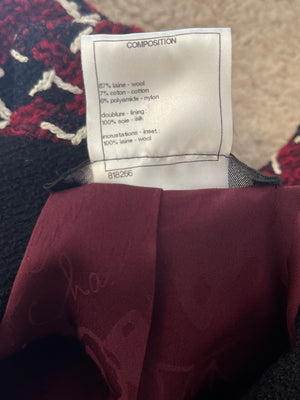 Chanel Fall 2015 Burgundy and Black Tweed Jacket with Black CC Logo Buttons Size FR 40 (UK 12)