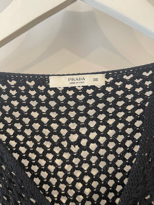 Prada Black Crochet Open-Front Gilet Size IT 38 (UK 6)
