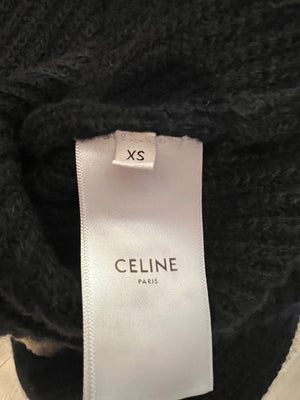 Celine Black Wool Knit Hooded Jumper with Multi-Colour Ombre Sequin Logo Size XS (UK 6) RRP £1,500