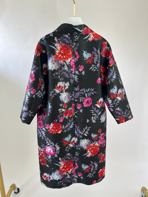 Giambattista Valli Black Floral Silk Long Over-Coat Size S (UK 8)