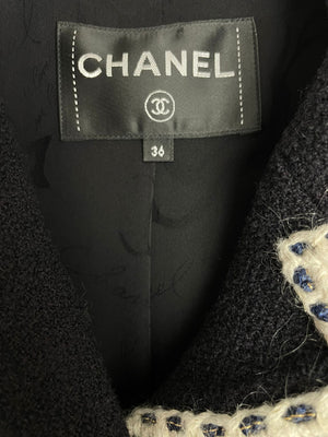 Chanel Navy Wool Long Sleeve Jacket with White and Red Trim, Double Pocket Detail and Ruthenium Logo Buttons Size FR 36 (UK 8)