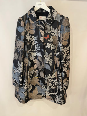 Red Valentino Black, Blue and Beige Floral Printed Coat Size IT 38 (UK 6)