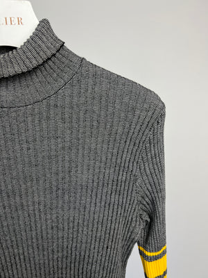 Louis Vuitton Grey Ribbed Long-Sleeve Rollneck Jumper with Yellow Stripe Detail Size S (UK 8)