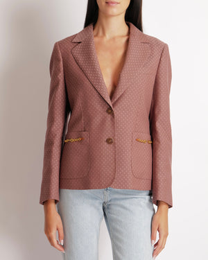 Gucci Pink GG Logo Printed Jacket with Gold Logo Buttons and Chain Details Size IT 44 (UK 12) RRP £2,400