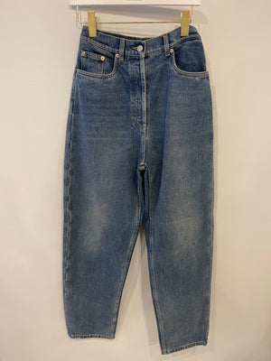 Prada Blue High-Rise Straight Leg Jeans with Black Logo Detail Size 26 (UK 8) RRP £980
