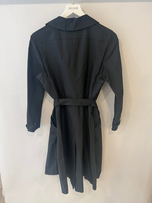 Miu Miu Black Belted Trench Coat with Marble Effect Buttons Detail Size IT 42 (UK 10)