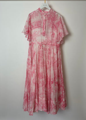 Christian Dior Light Pink, White Toile de Jouy Sauvage Cotton Printed Midi Dress Size FR 38 (UK 10)