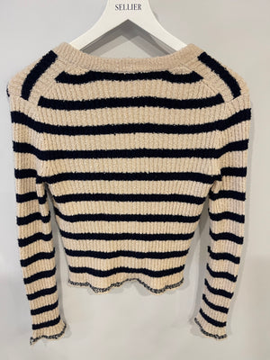Christian Dior Cream and Navy Striped Knitted Cardigan and Top Set Size FR 36 (UK 8) RRP £2,100