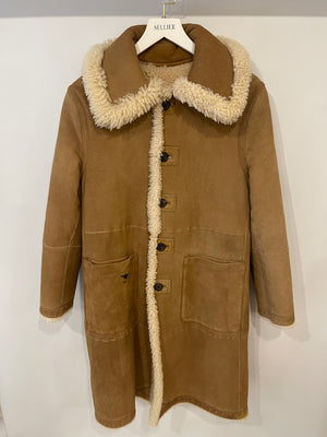 Christian Dior Beige and Cream Shearling Reversible Coat with CD Logo Detail Size FR 38 (UK 10)