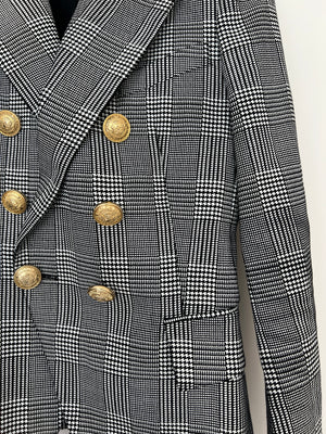 Balmain Black & White Checked Cotton Blazer with Gold Buttons Size FR 36 (UK 8)