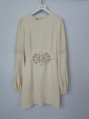 Valentino Cream Mini Long Sleeve Dress with Embroidered Details Size IT 40 (UK 8)