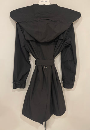 Burberry Black Kensington Heritage Short Belted Trench Coat with Detachable Hood Size UK 14 RRP £2,150