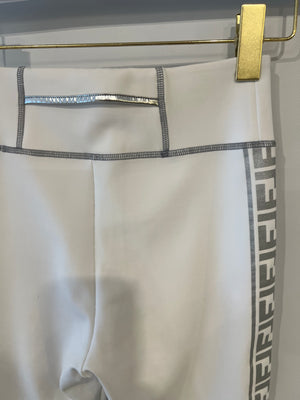 Fendi White Top and Leggings Sports Set with Silver Metallic Logo Details Size UK 8/UK 10