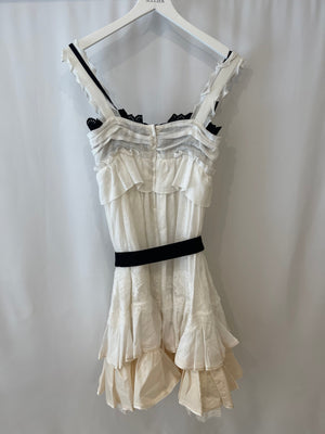 Dolce & Gabbana White Linen Ruffle Dress with Black Lingerie Detail Size IT 38 (UK 6)