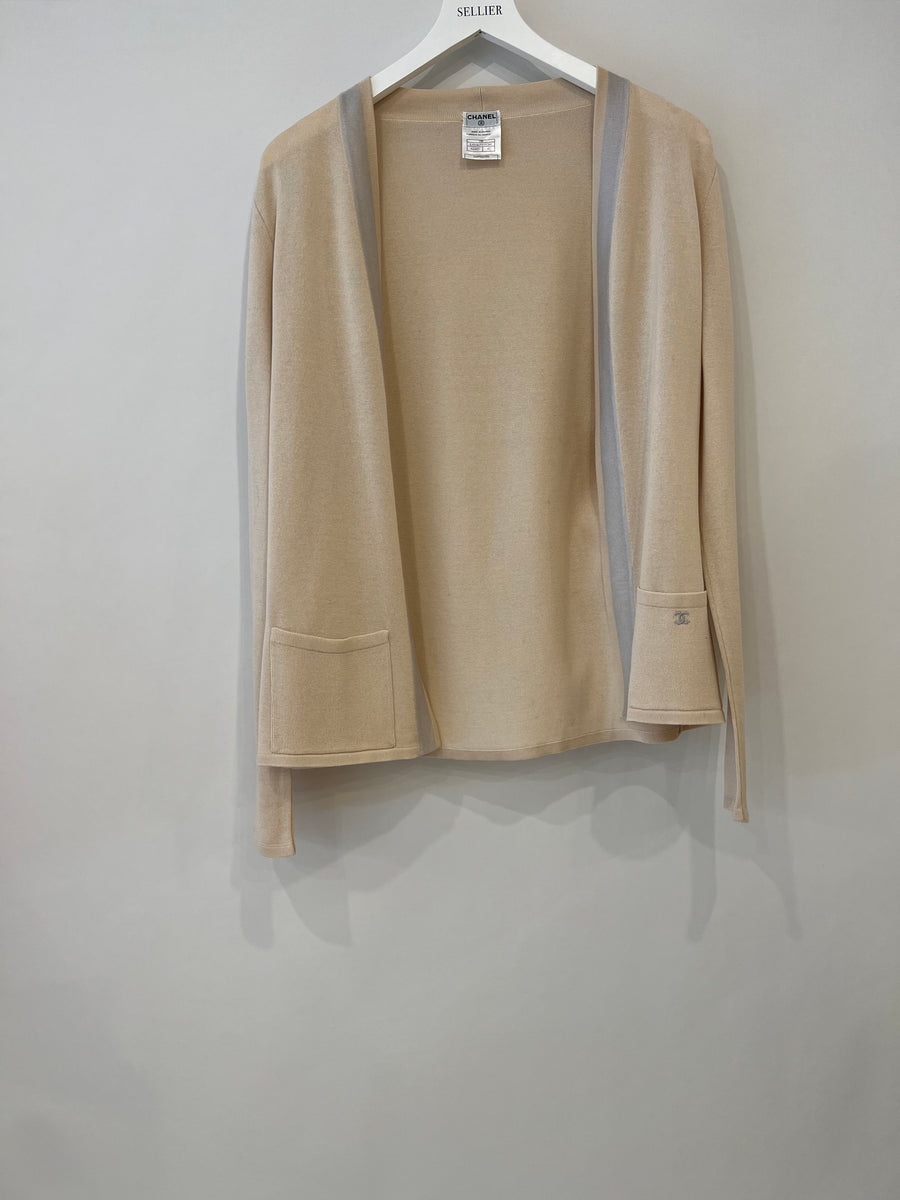 Chanel Beige Cardigan with Baby Blue Details and Pockets FR 42 (UK 14)