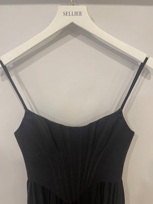 Zimmermann Black Silk Midi Dress with Pleated Skirt and Corset Detail Size 0 (UK 8)