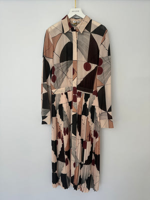 Loro Piana Pink and Burgundy Silk Abstract Print Pleated Dress Size IT 40 (UK 8)