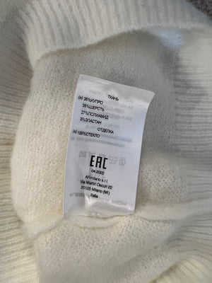 Alessandra Rich White Mohair Cropped Jumper with Crystal Embellishments Size IT 46 (UK 14) RRP £515