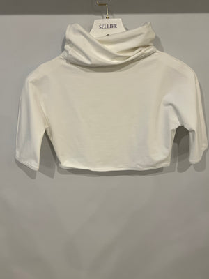 Alaia White Cropped Short-Sleeved Turtleneck Top Size FR 38 (UK 10)