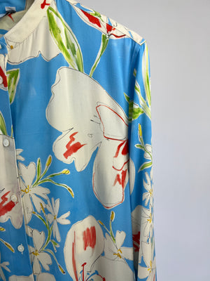 Loro Piana Light Blue Floral Printed Button Down Shirt IT 38 (UK 6)