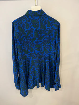 Stella Mccartney Blue and Green Paisley Printed Silk Shirt Size IT 36 (UK 4) RRP £850