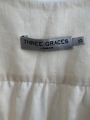 Three Graces White Linen Half Sleeve Dress with Waist Tie Detail Size UK 10