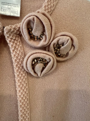 Chanel Spring 2005 Vintage Pink Cashmere Cardigan with Floral Crystals Size FR 38 (UK 10)