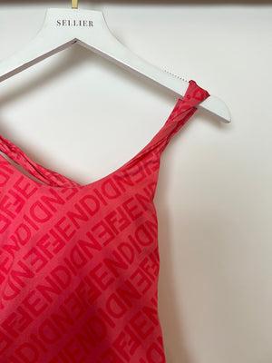 Fendi Pink One-Piece Swimsuit with Crossed Shoulder Straps and Matching Pouch Size IT 40 (UK 8)