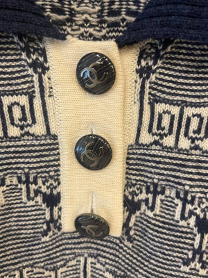 Chanel Navy Blue and White Cashmere Top and Trousers Set with CC Logo Buttons Size FR 36/38 (UK 8/10)