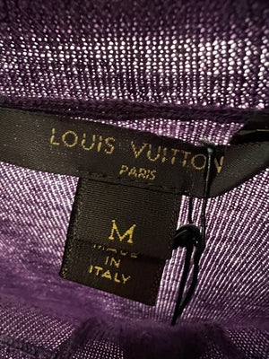 Louis Vuitton Purple and Black Fine Knit Long Sleeve Jumper with Gold Logo Buttons Size M (UK 10)