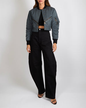 Louis Vuitton Grey Cropped Bomber Jacket with Black Cuffs and Logo Zipper Detail Size FR 36 (UK 8)