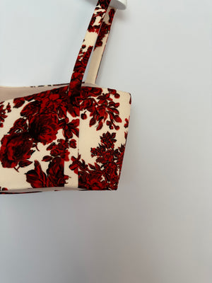 Emilia Wickstead Cream and Red Floral Crop Top and Midi Skirt Set Size UK 12
