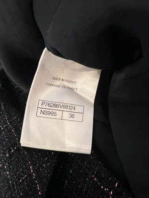 Chanel Resort 2024 Black Embellished Mini Dress with Pink Metallic Details and Crystal CC Logo Buttons Size FR 36 (UK 8)