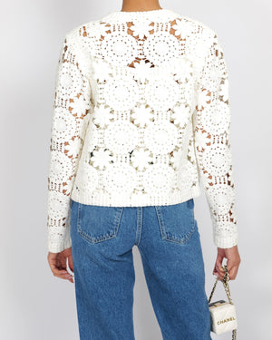 Elie Saab White Crochet Cardigan and Top Set Size FR 36 (UK 8)