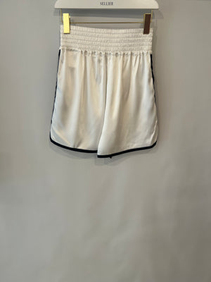 Christian Dior White Satin Shorts with Black Side Strips and Dior Vibe Detail Size S (UK 8)