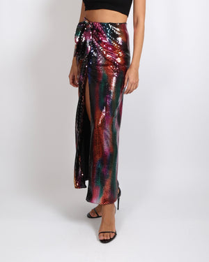 The Attico Multi-Colour Sequin Bow Maxi Skirt with Side Slit Size IT 42 (UK 10) RRP £1,100