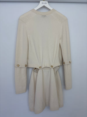 Chanel White Long-Line Cashmere Dress with Gold CC Buttons Detail Size FR 36 (UK 8)