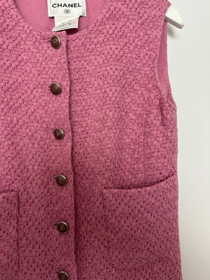 Chanel Pink Lesage Tweed Midi Dress with CC Logo Buttons & Ruffle Hem Details Size FR 36 (UK 8)