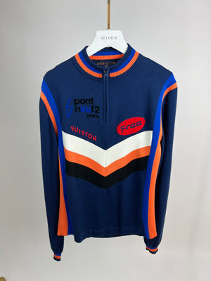 Louis Vuitton Navy, Blue and Orange Long-Sleeve 3/4 Zip Cycling Top Size S (UK 8)