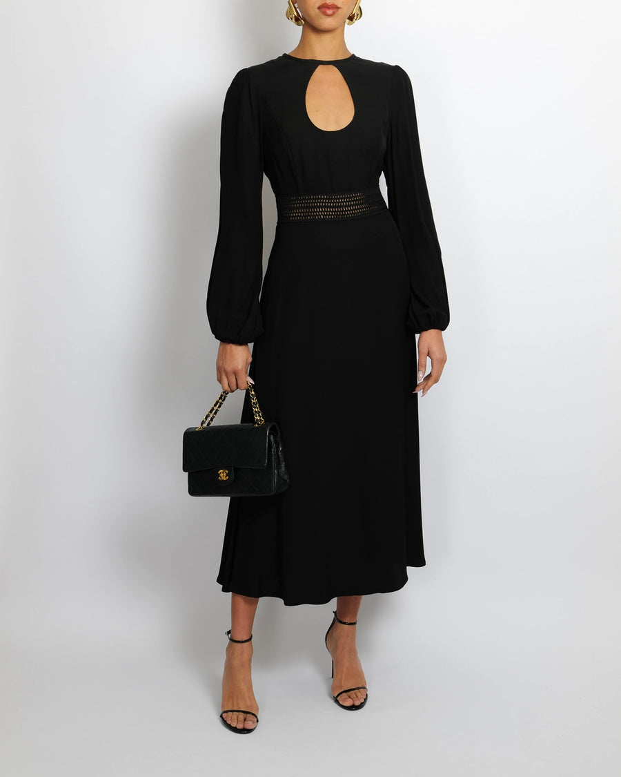Zimmermann Black Long-Sleeved Maxi Dress with Front Cut-Out and Net Wa – Sellier