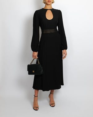 Zimmermann Black Long-Sleeved Maxi Dress with Front Cut-Out and Net Waistband Detail Size 2 (UK 12)