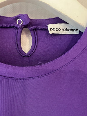 Paco Rabanne Purple Short Sleeved Mini Dress with Ruched Detail and Silver Buttons Size FR 38 (UK 10) RRP £700