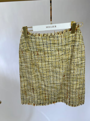 Chanel Beige & Brown Tweed Jacket & Skirt Set with Tweed CC Logo Button Detail FR 38 (UK 10)