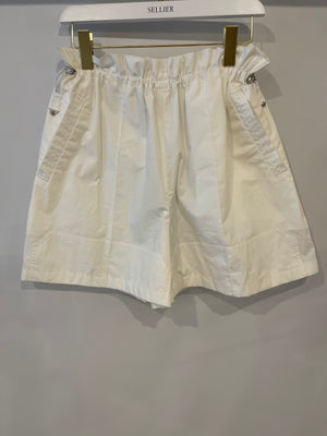 Hermès White Shorts With Ruched Waistband and Drawstring Detail Size FR 36 (UK 8)